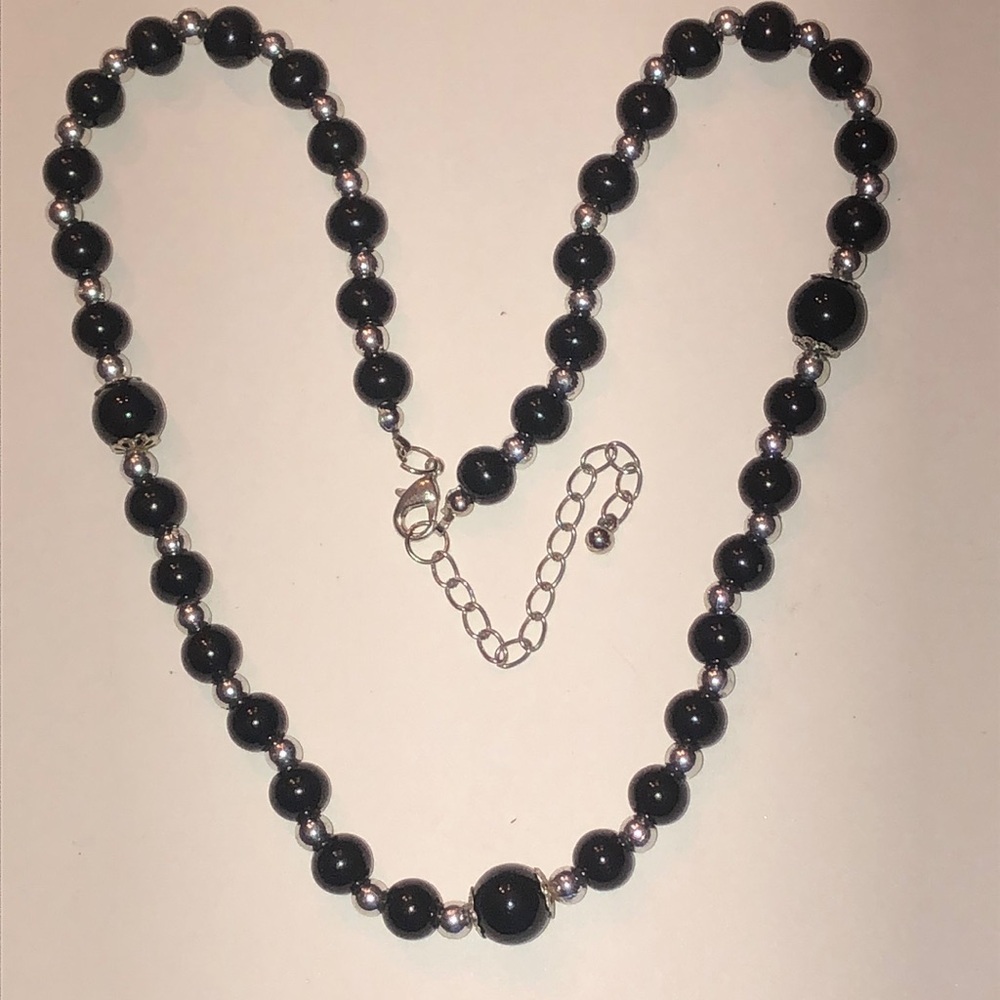 Elegant Black and Silver Tone Boho Beaded Necklace